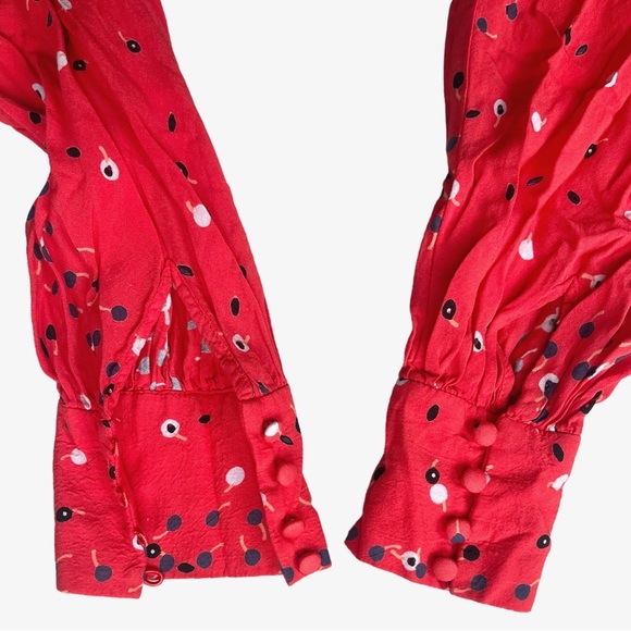 Free People Coryn Coral Orange Print Long Sleeve Dress, sz 0 - Picture 14 of 14